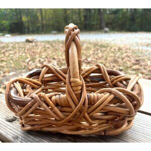 Vintage Woven Rattan Basket With Handle Rectangle Cottage Rustic